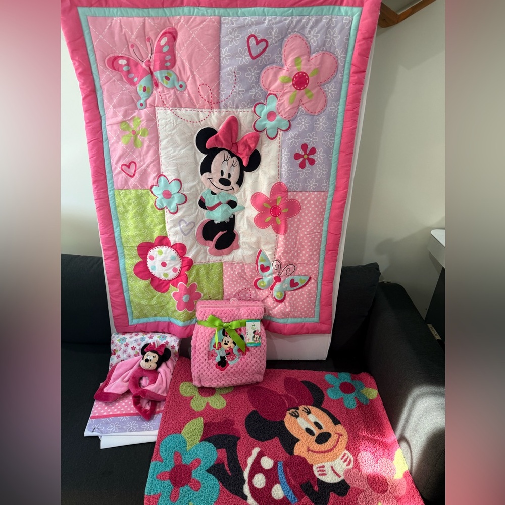 Minnie mouse baby crib bedding set 6 pieces bundle new